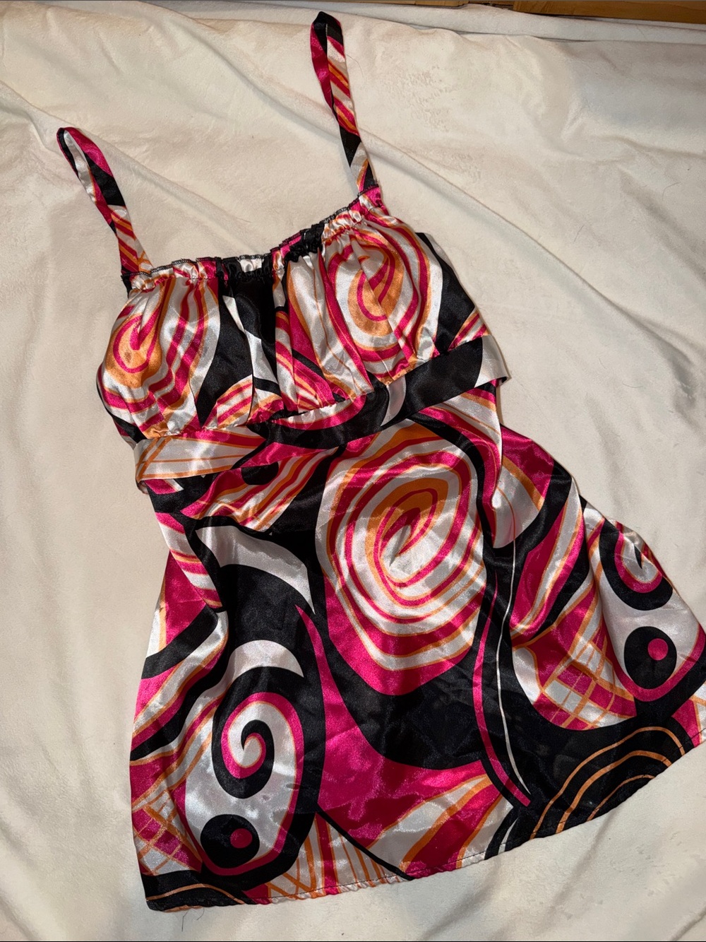 Pink Black Orange Swirl Satin Cami